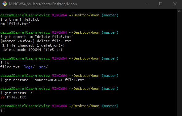 Restoring a file 1